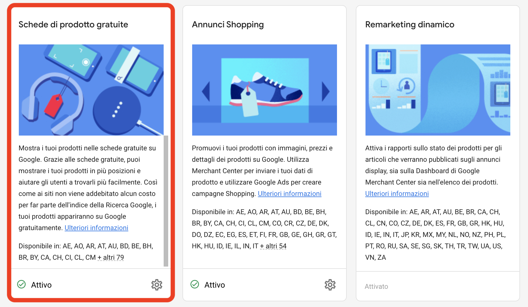 Gestione programmi Google Merchant Center
