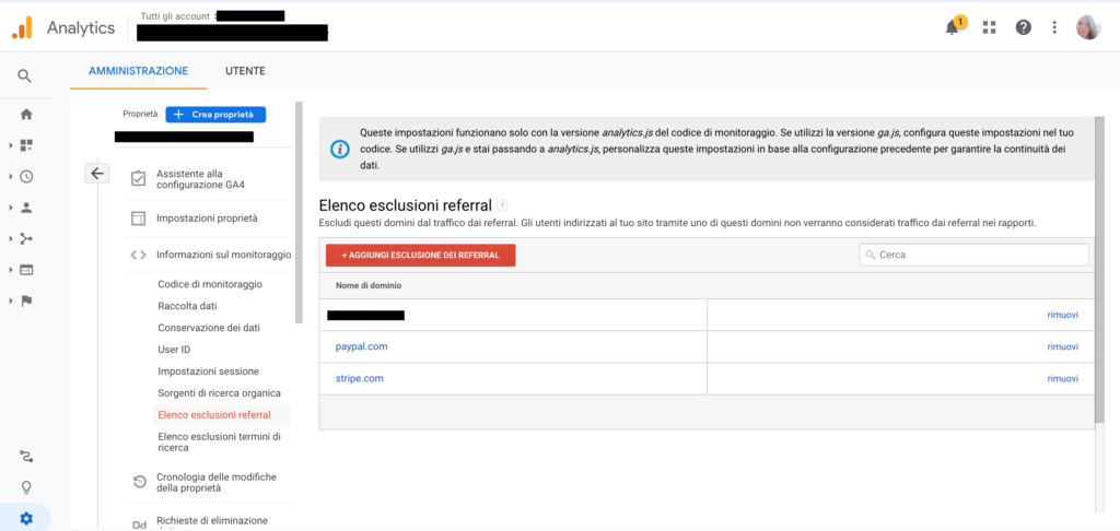 come escudere i domini referral su google analytics