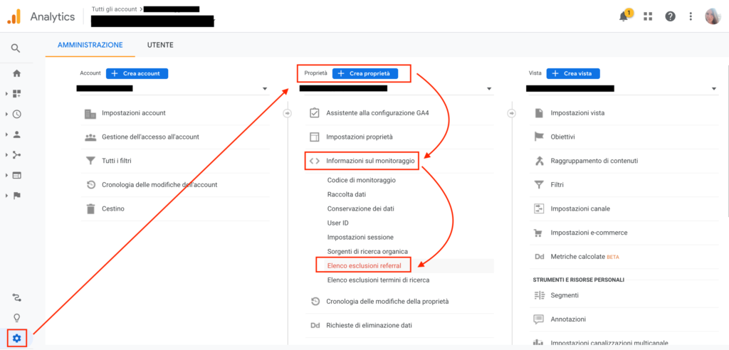 come escudere i referral su google analytics